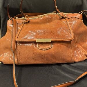 B. Makowsky Large Chestnut Leather Satchel • Gold Hardware